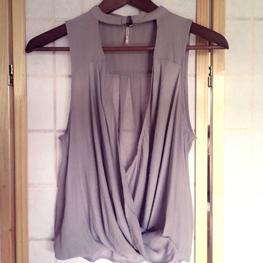 Free People silk/cotton plunge neck top